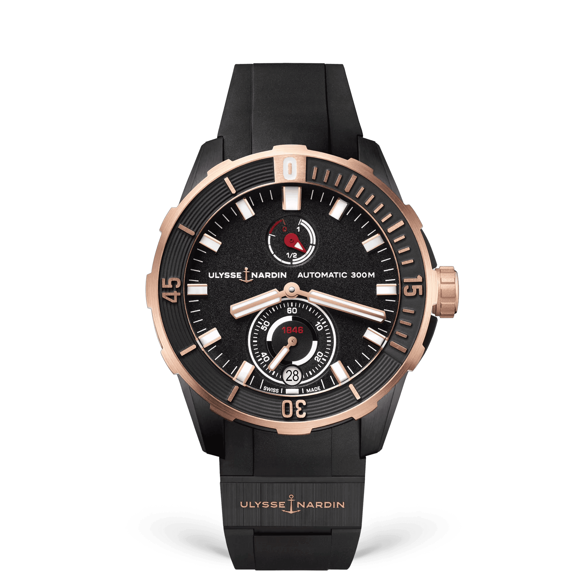 Diver 44mm 1185-170-3/BLACK watch with Black RUBBER STRAP